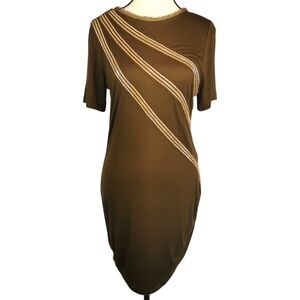 Roberto Cavalli Gold Chain Asymmetrical Ruched Dress US 8 Y2K Glam Made in Italy